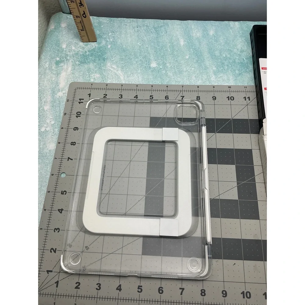 Torras Clear Tablet Case for iPad Pro 11 with White Integrated Kickstand Stylus